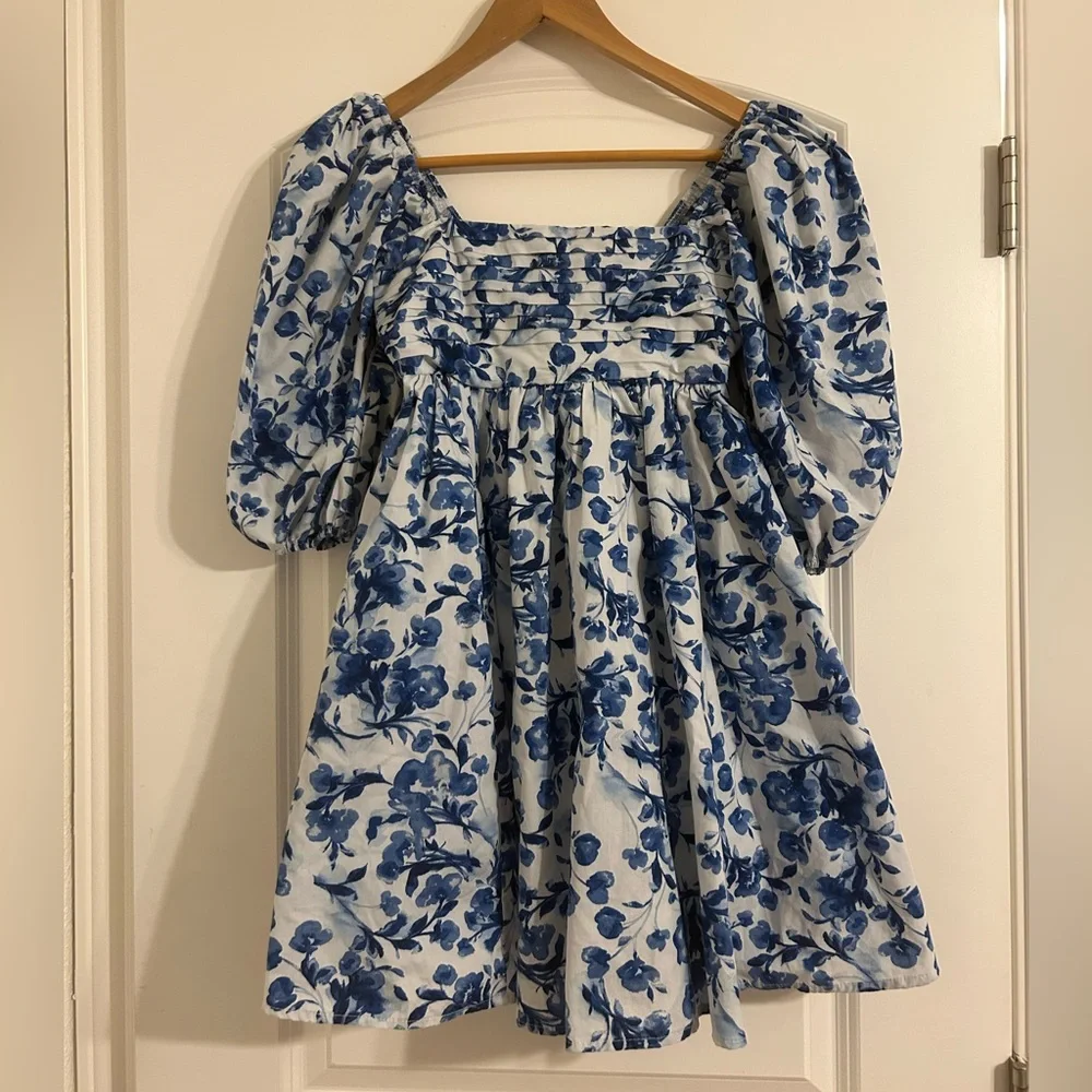 Abercrombie & Fitch Emerson Poplin Puff Sleeve Blue floral Mini Dress Sz XXS - Picture 7 of 14
